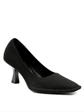 Comfort Knit COSY ISLAND Heels Pointed Square Black Pump Modern Padded 8.5